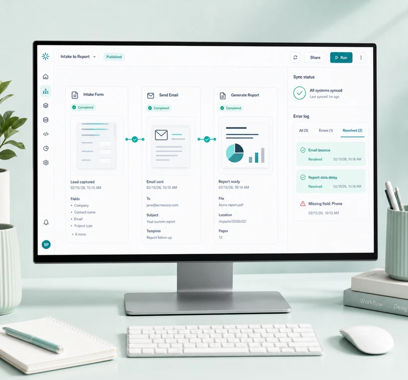 Business process automation platform with custom workflows, sync, and reporting.