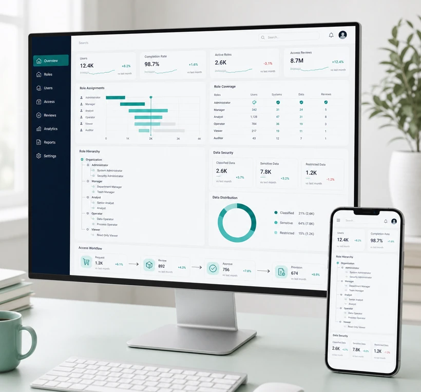 Enterprise web application across desktop and mobile, built for scale and access control.