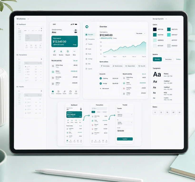 Mobile app UI/UX — research, wireframes, prototyping, and interactive screens.