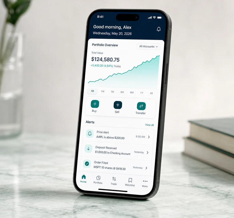 Stacko finance app — real-time charts, trading actions, and smart alerts on iOS.